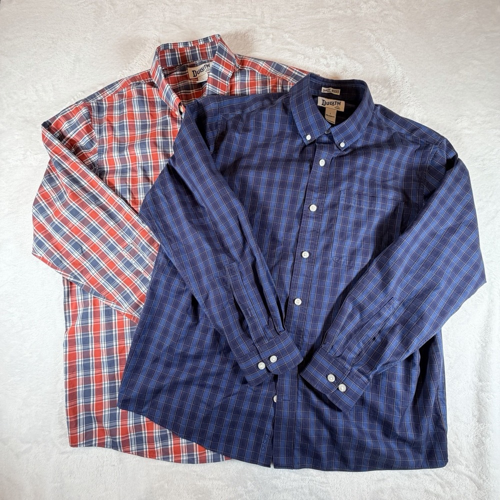 Duluth Trading Company Men's Shirts Sz L Blue Red Plaid Button Up (Bundle of 2)